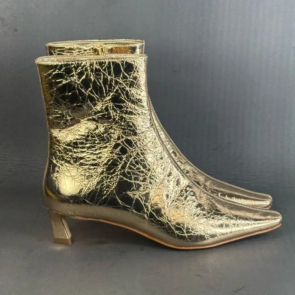 MICHAEL Kors Cosmo Kitten ankle boots gold metallic leather women’s size 6.5 - Picture 2 of 10